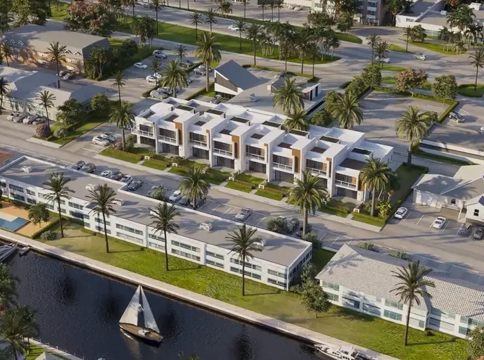 Coral Ridge neighborhood in Fort Lauderdale with palm trees and waterfront views